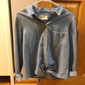 Madewell Tie Front Shirt, Medium, Light Wash, NWT